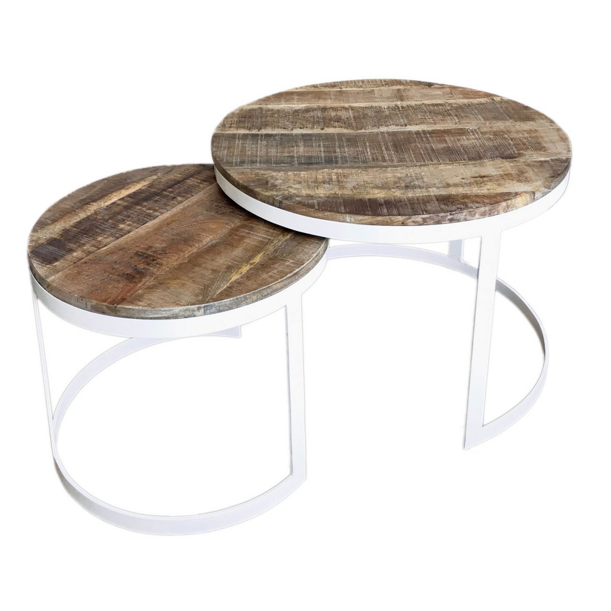 Coffee table set of 2 side table living room table round Austin metal frame old silver or black