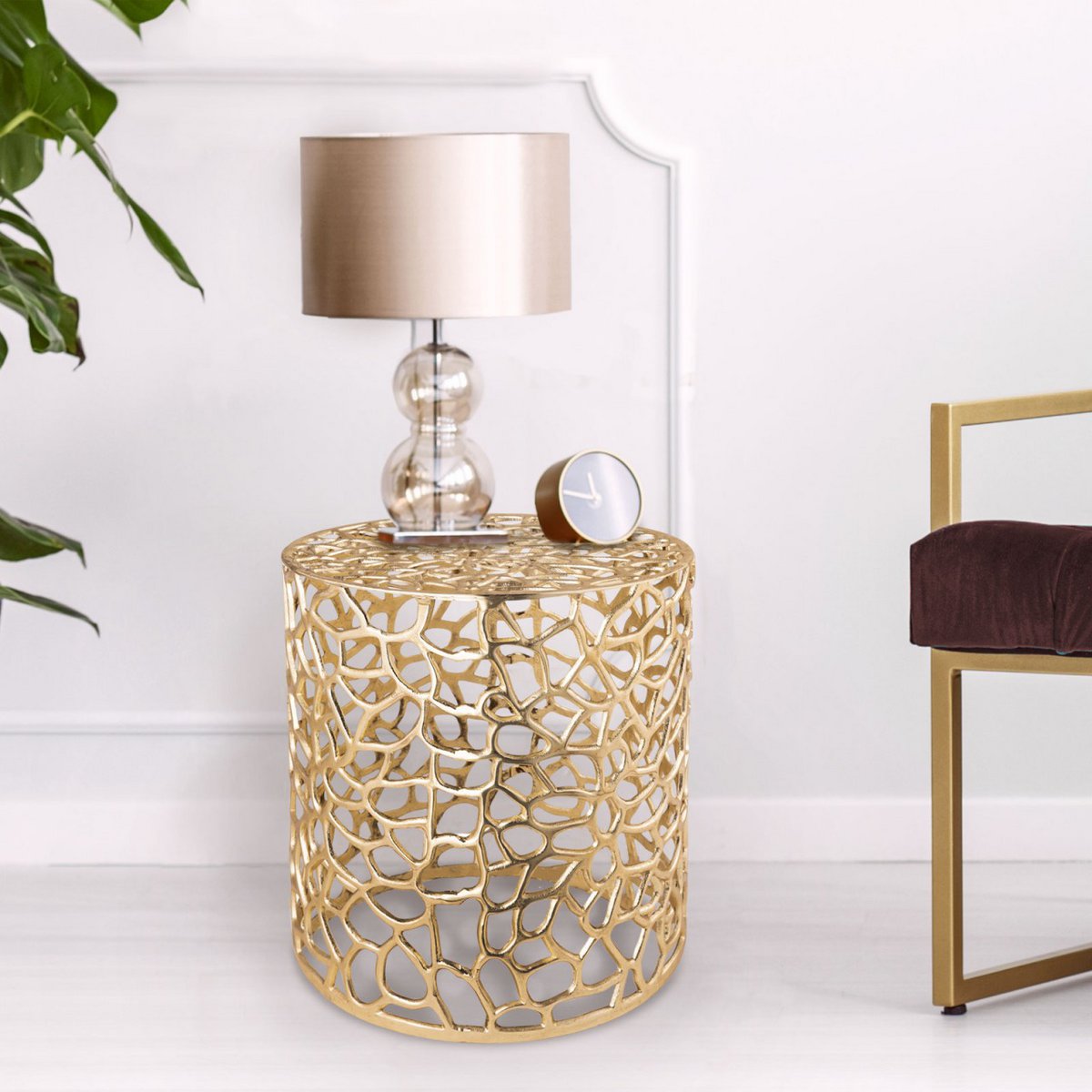 Side table metal decorative table ø 40 x 45 cm round Agadir silver or gold aluminum coral design