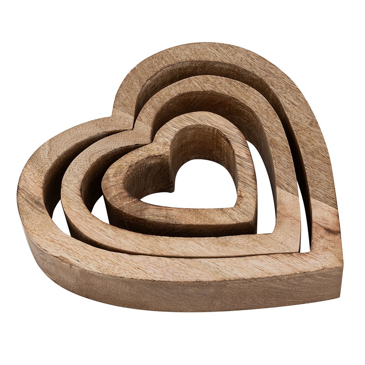 Decorative hearts set of 3 wooden figures 24/18/11cm wedding decoration mango wood