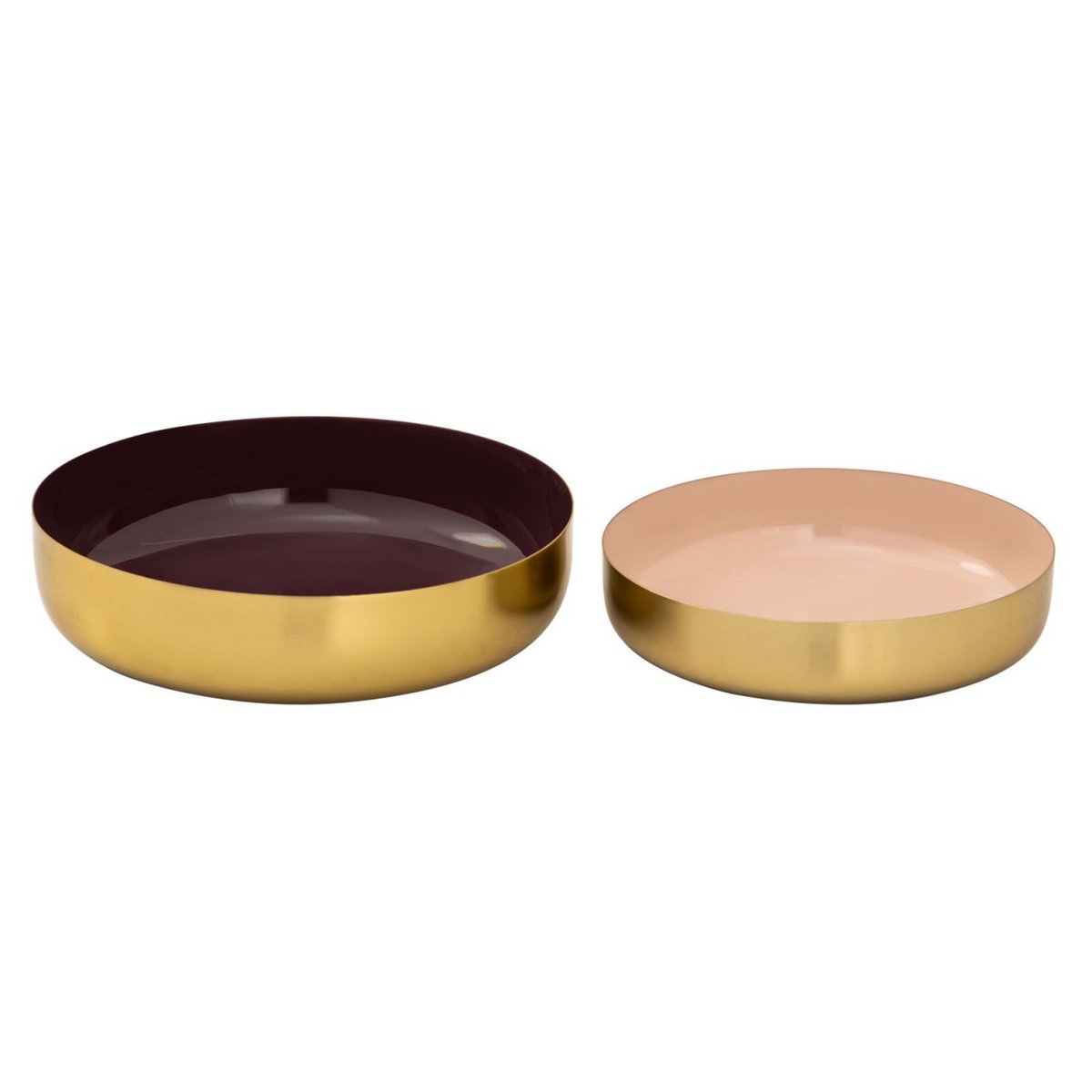 Decorative bowl set of 2 round ø 22/18 cm snack bowl glam high-quality gold metal and enamel inside