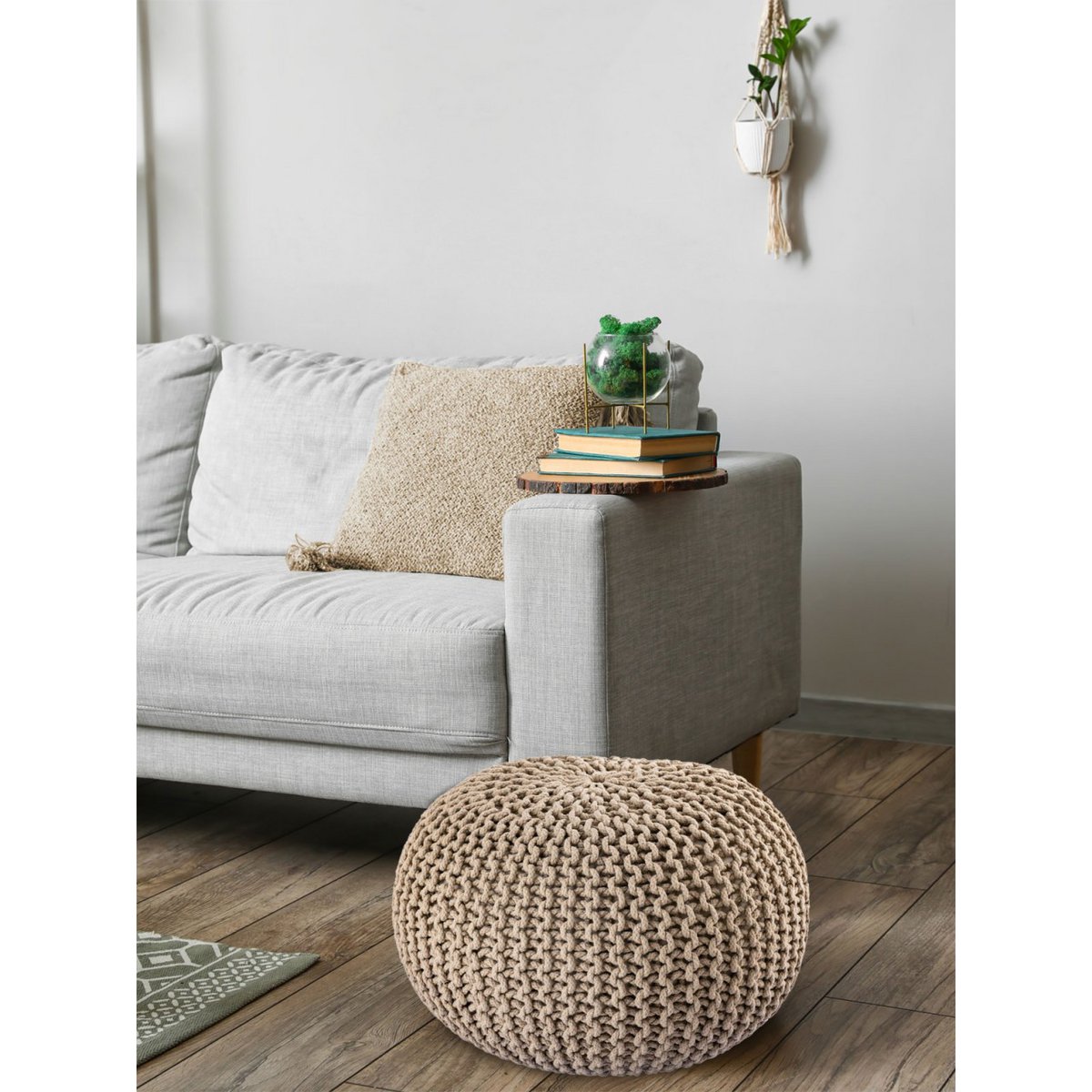 Pouf Ø 55 cm knitted stool pouf floor cushion coarse knit look extra high height 37 cm