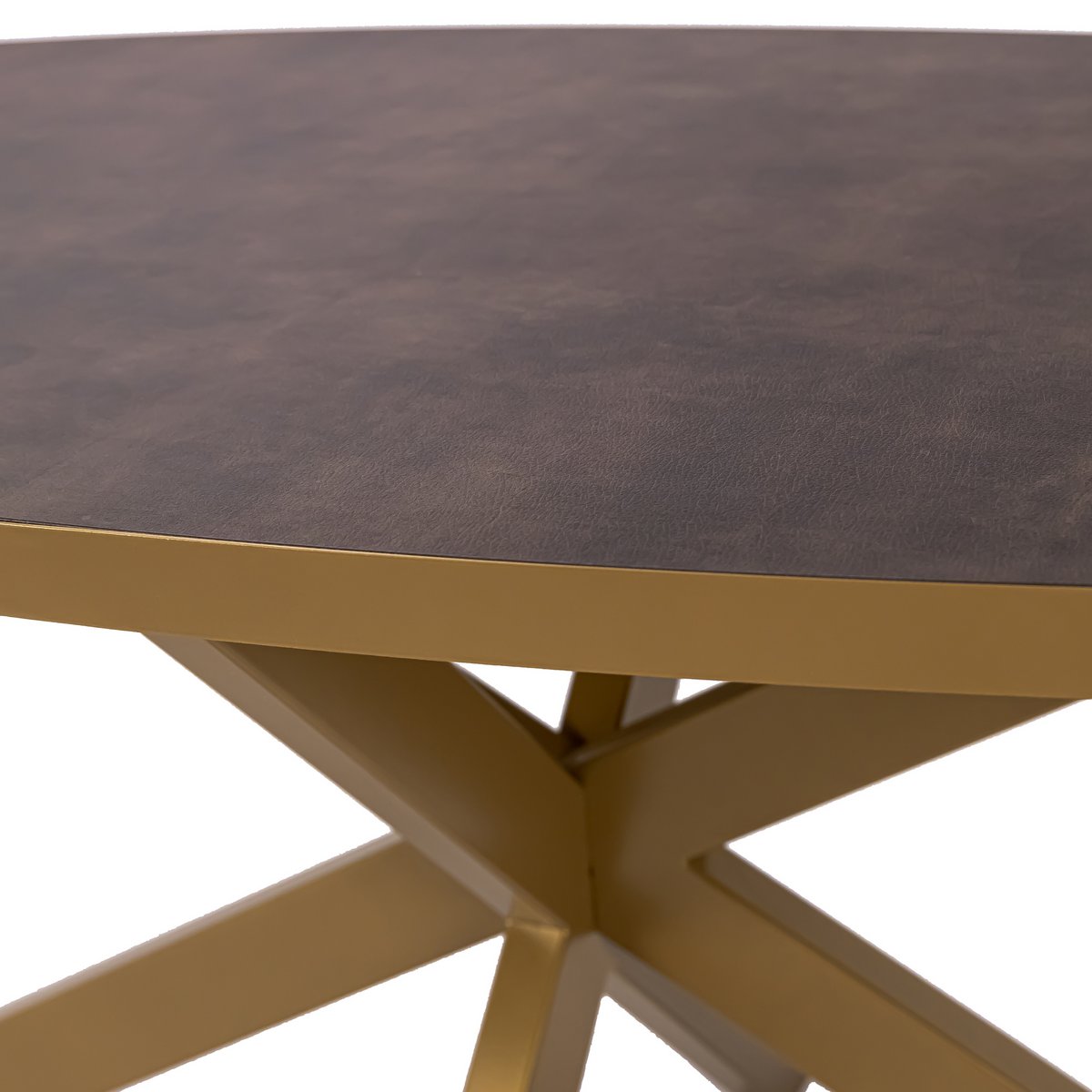 Stalux Oval dining table 'Mees' 210 x 100cm, color gold / brown leather look
