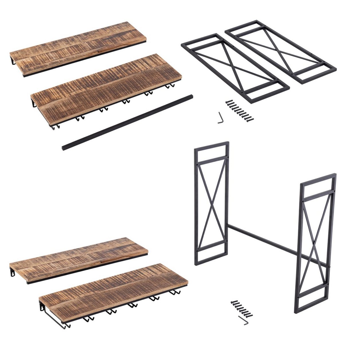Wine rack wooden home bar bottle rack 60x45x25cm Rio mango wood metal frame