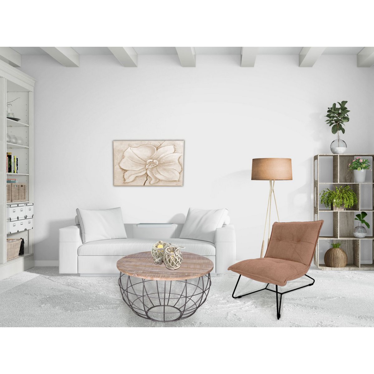 Coffee table sustainable round ø 75 cm living room table solid wood London metal grid metal frame