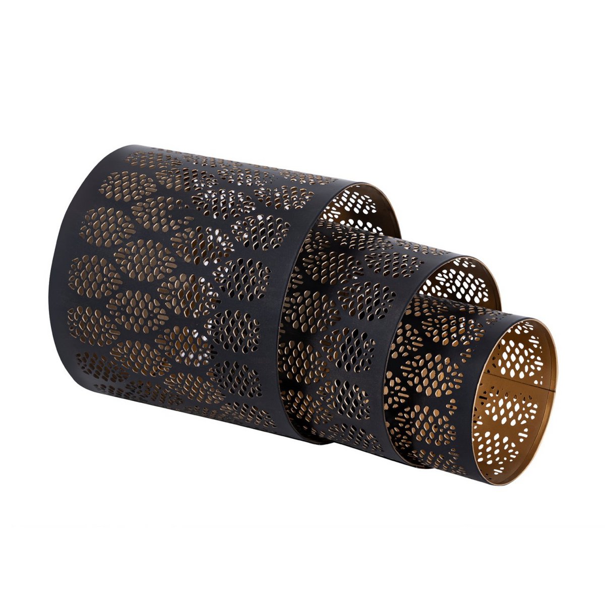 Candlestick set of 3 Masterbox 18x 3-piece lantern oriental tealight holder round black gold