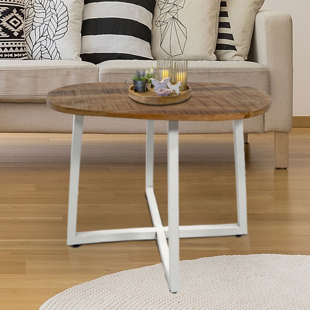 Coffee table round 60 cm living room table side table Cannes metal frame black white antique silver