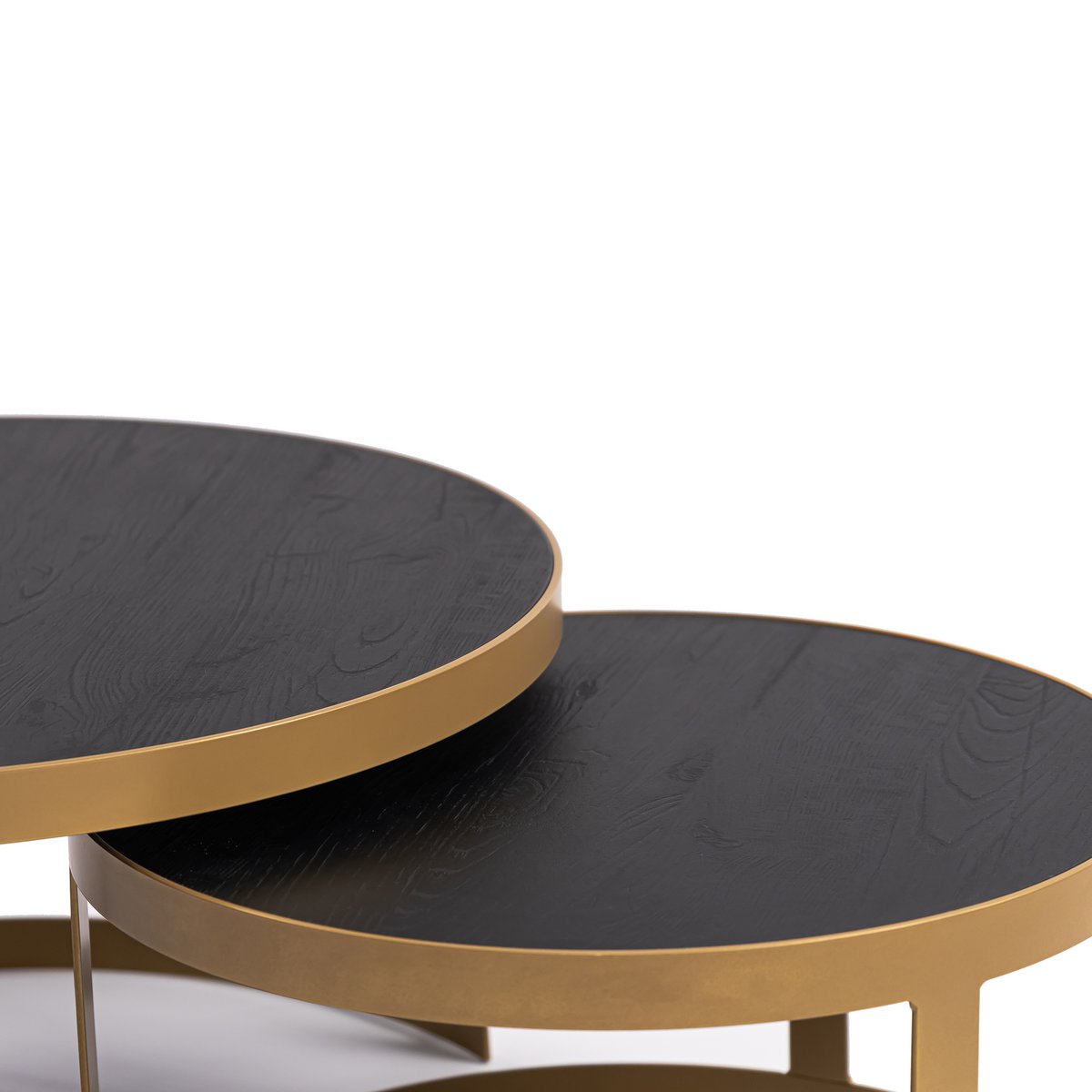 Stalux Coffee table set 'Saar' around 80 and 60cm, color gold / black oak