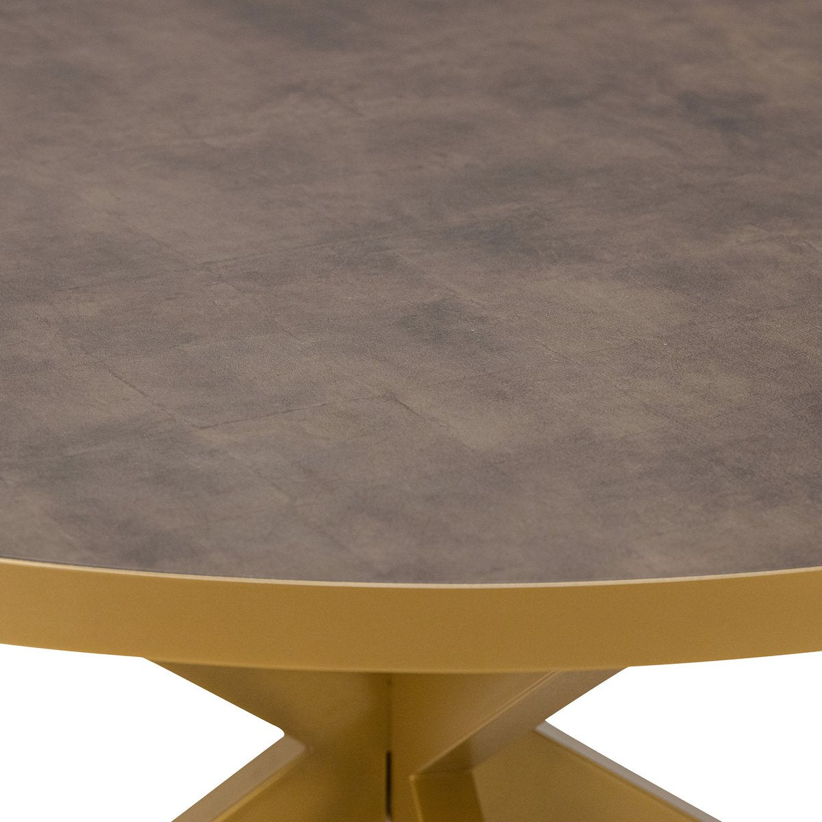Stalux Round dining table 'Daan' 120cm, color gold / brown leather look