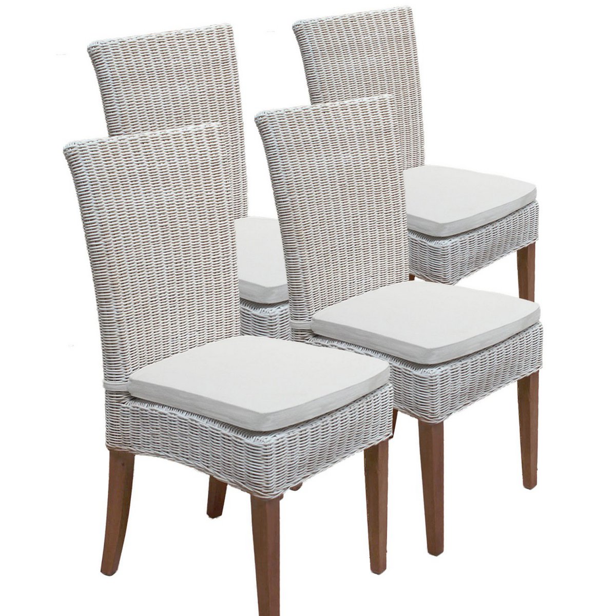 Dining room chairs rattan chairs winter garden Cardine 4 pieces white with/without seat cushions linen white