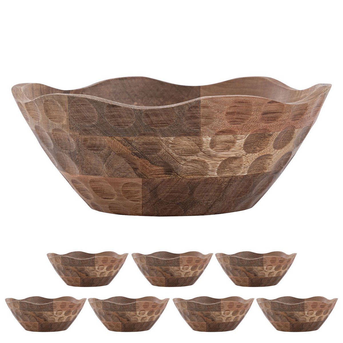 Decorative bowl Masterbox 8-piece wooden bowl ø25 or 30cm H6cm round Origin solid mango wood