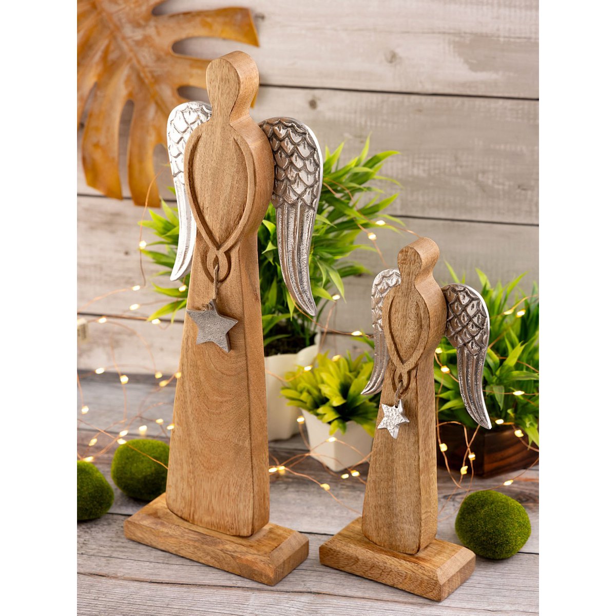 Decorative angel figure set of 2 13/17x32/47cm Christmas decoration master box 6 pieces mango wood