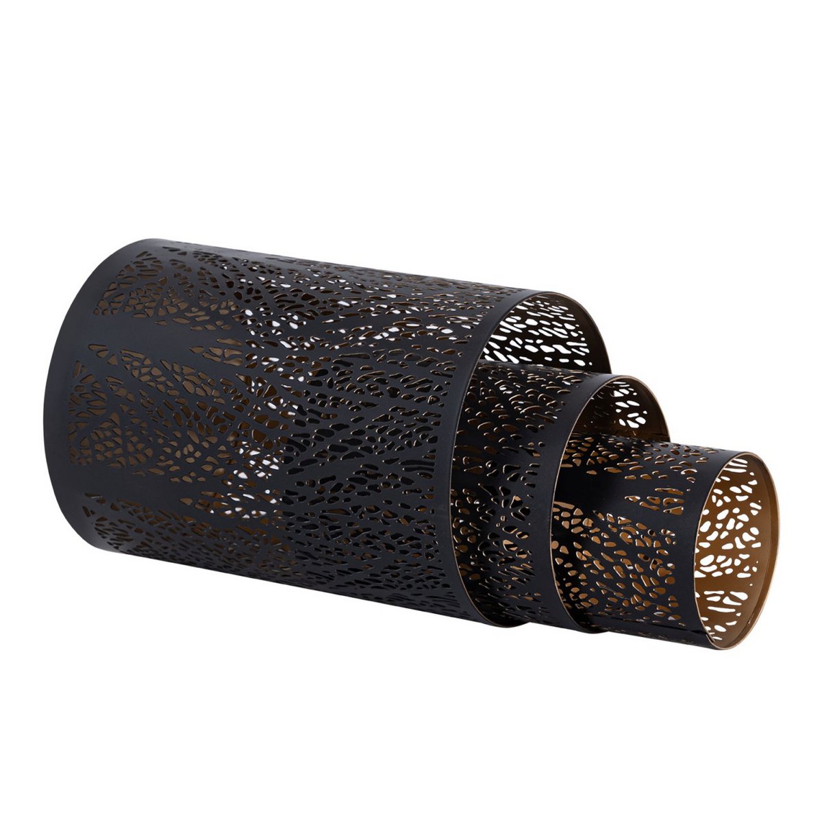 Lantern set of 3 Masterbox 12x 3-piece candle holder Forest tea light holder round black gold
