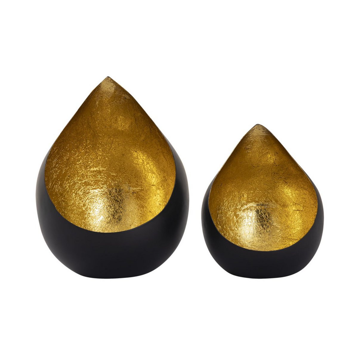 Candle holder 24-piece set 2 x 12 VE tea light holder Romy teardrop shape black matt inside gold-plated