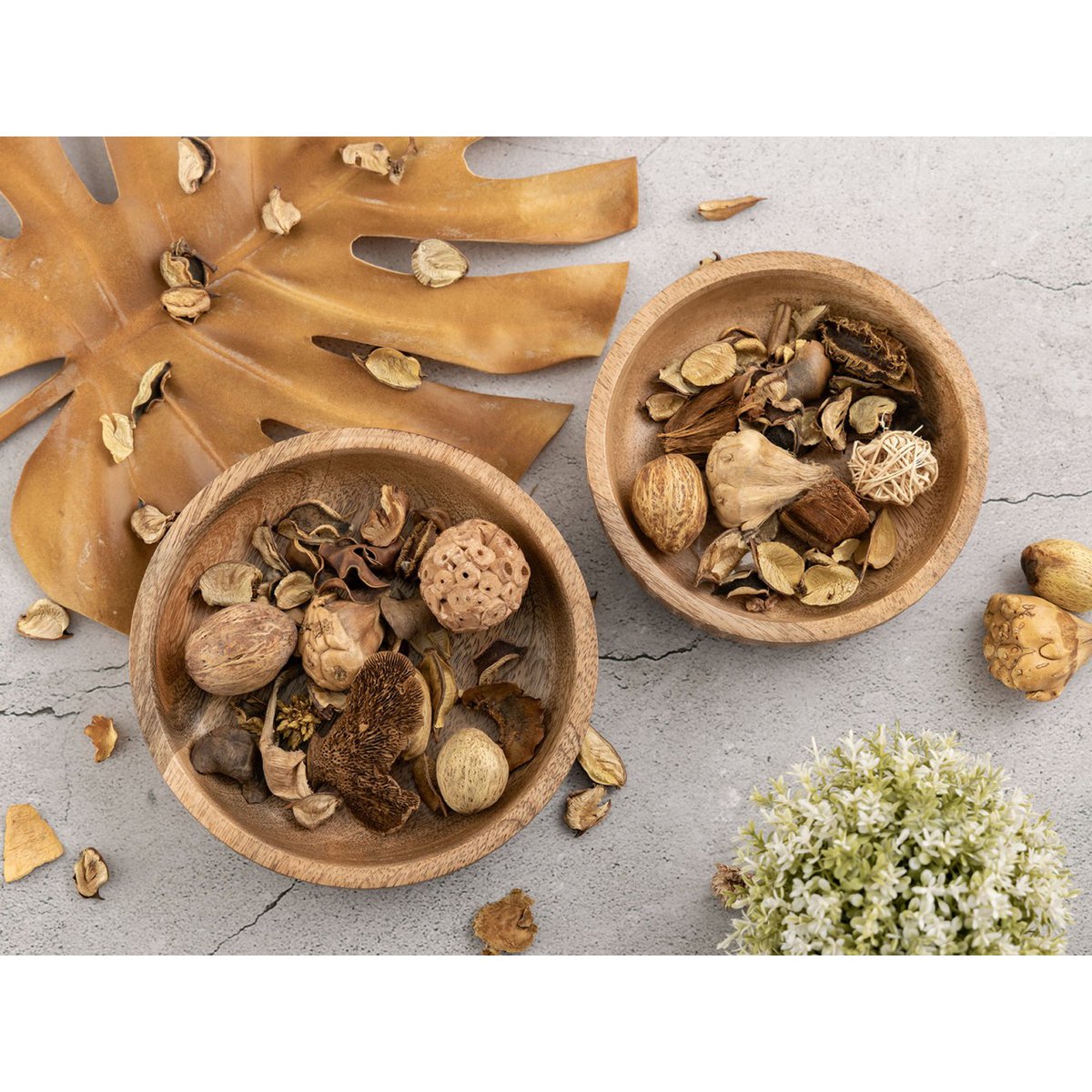 Wooden bowl set of 2 ø15/17cm H4cm decorative bowl Tik & Tok round mango wood