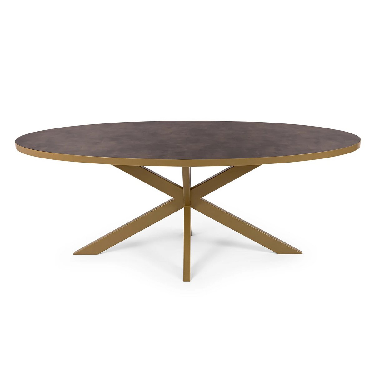Stalux Oval dining table 'Mees' 210 x 100cm, color gold / brown leather look