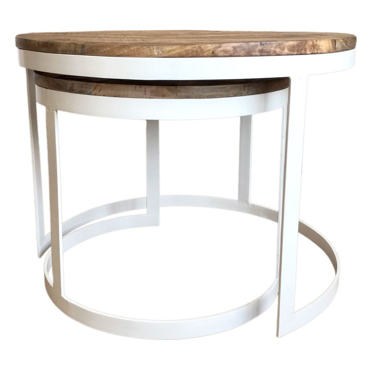 Coffee table set of 2 side table living room table round Austin metal frame old silver or black