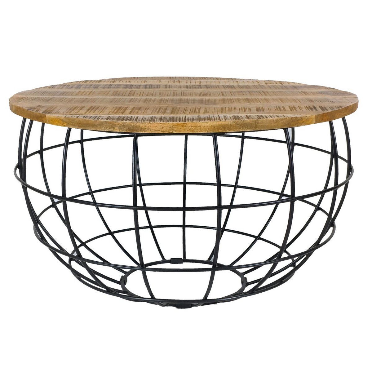 Coffee table round sustainable Lexington ø 75 cm metal grid wire frame solid wood living room table