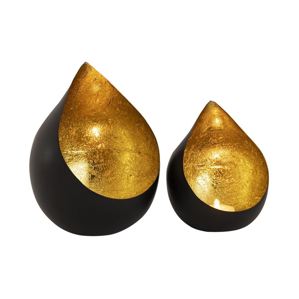 Candle holder 24-piece set 2 x 12 VE tea light holder Romy teardrop shape black matt inside gold-plated