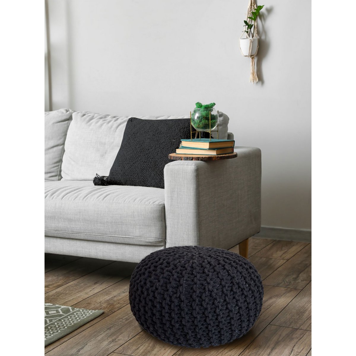 Pouf Ø 55 cm knitted stool pouf floor cushion coarse knit look extra high height 37 cm