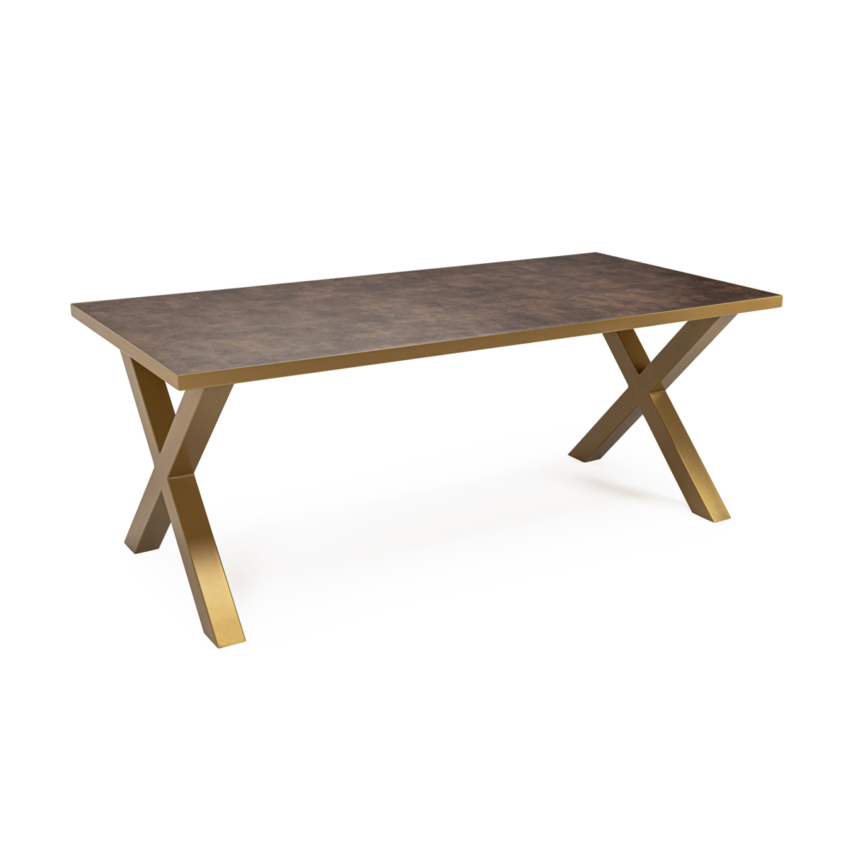 Stalux Dining table 'Rose' 240 x 100cm, color gold / brown leather look