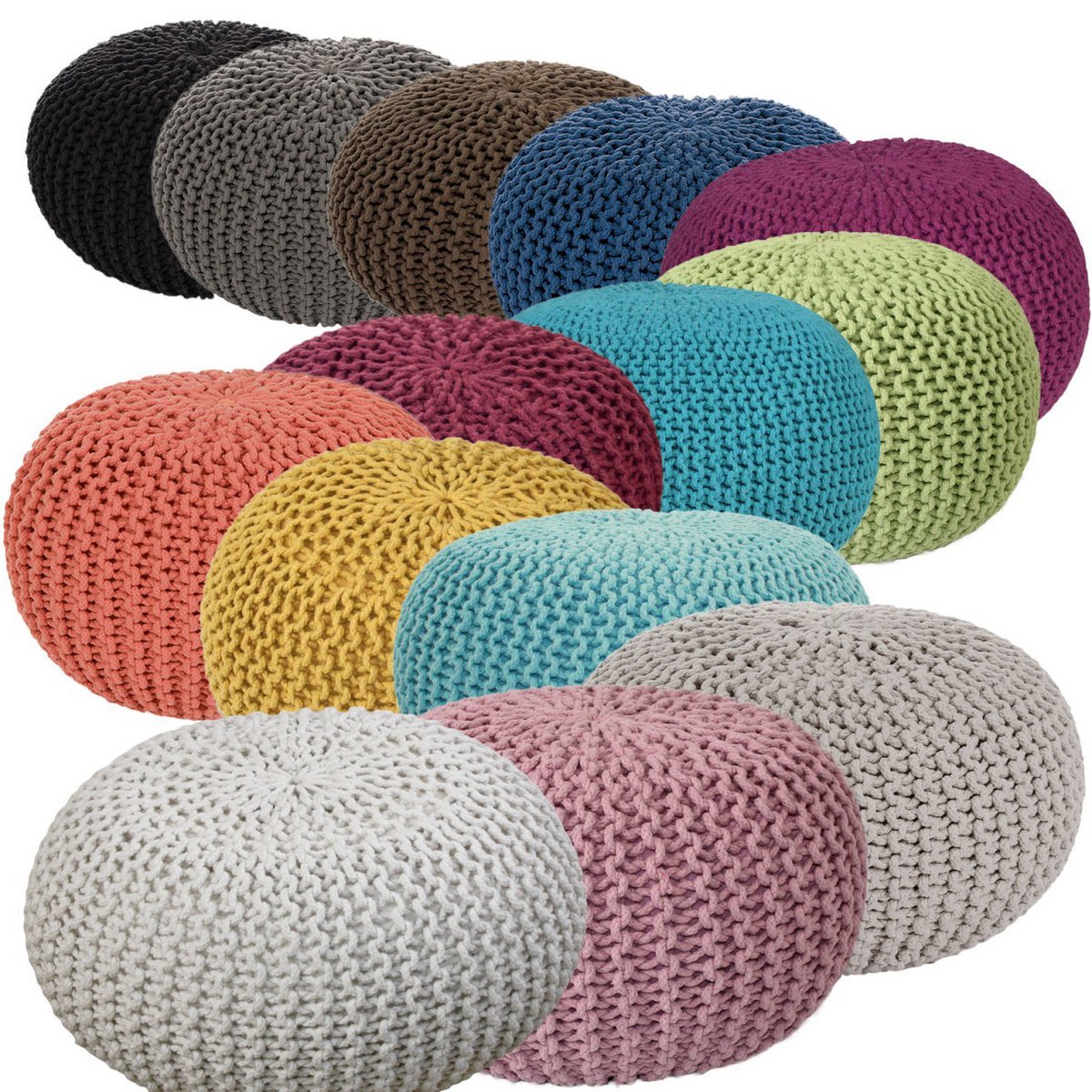 Pouf Ø 55 cm knitted stool pouf floor cushion coarse knit look extra high height 37 cm