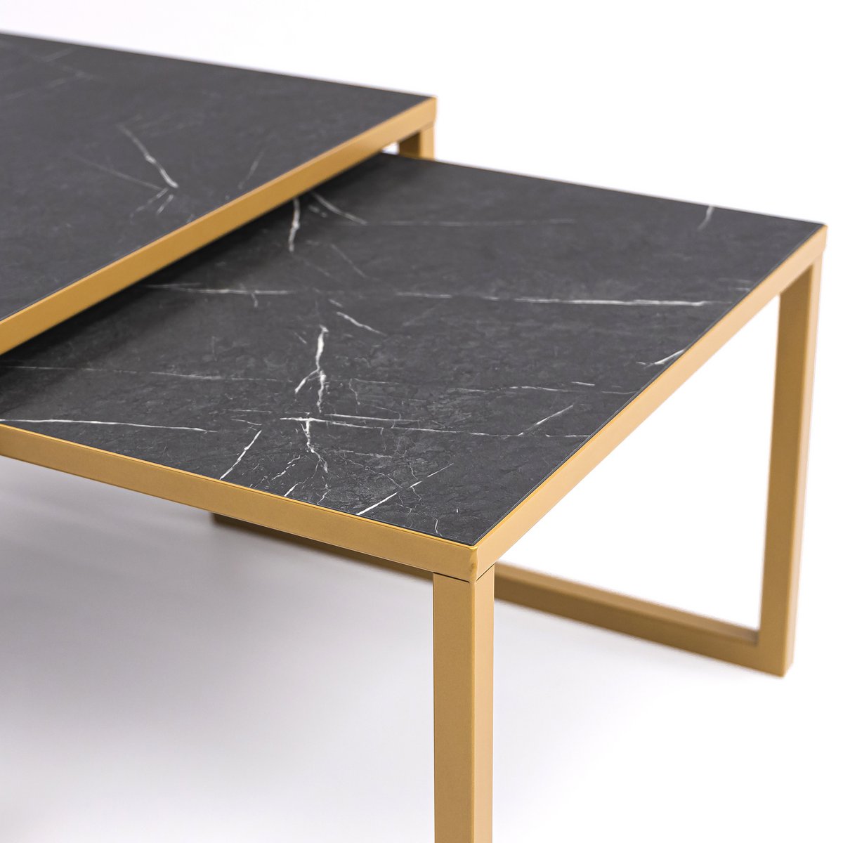 Stalux Coffee table set 'Lisa' 65 and 50cm, color gold / black marble