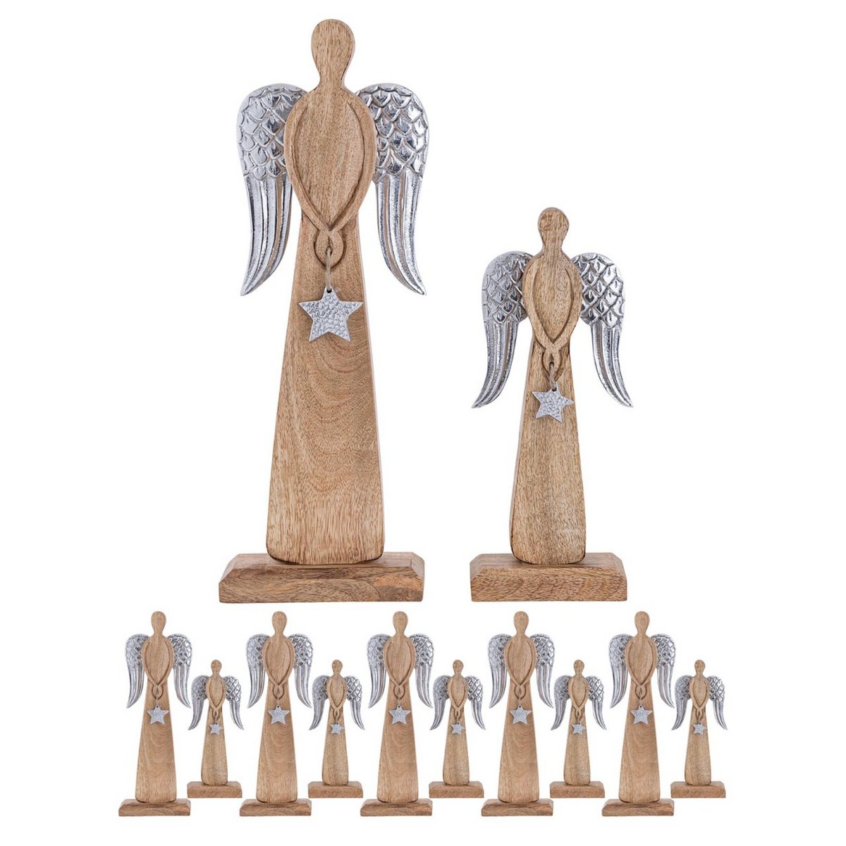Decorative angel figure set of 2 13/17x32/47cm Christmas decoration master box 6 pieces mango wood