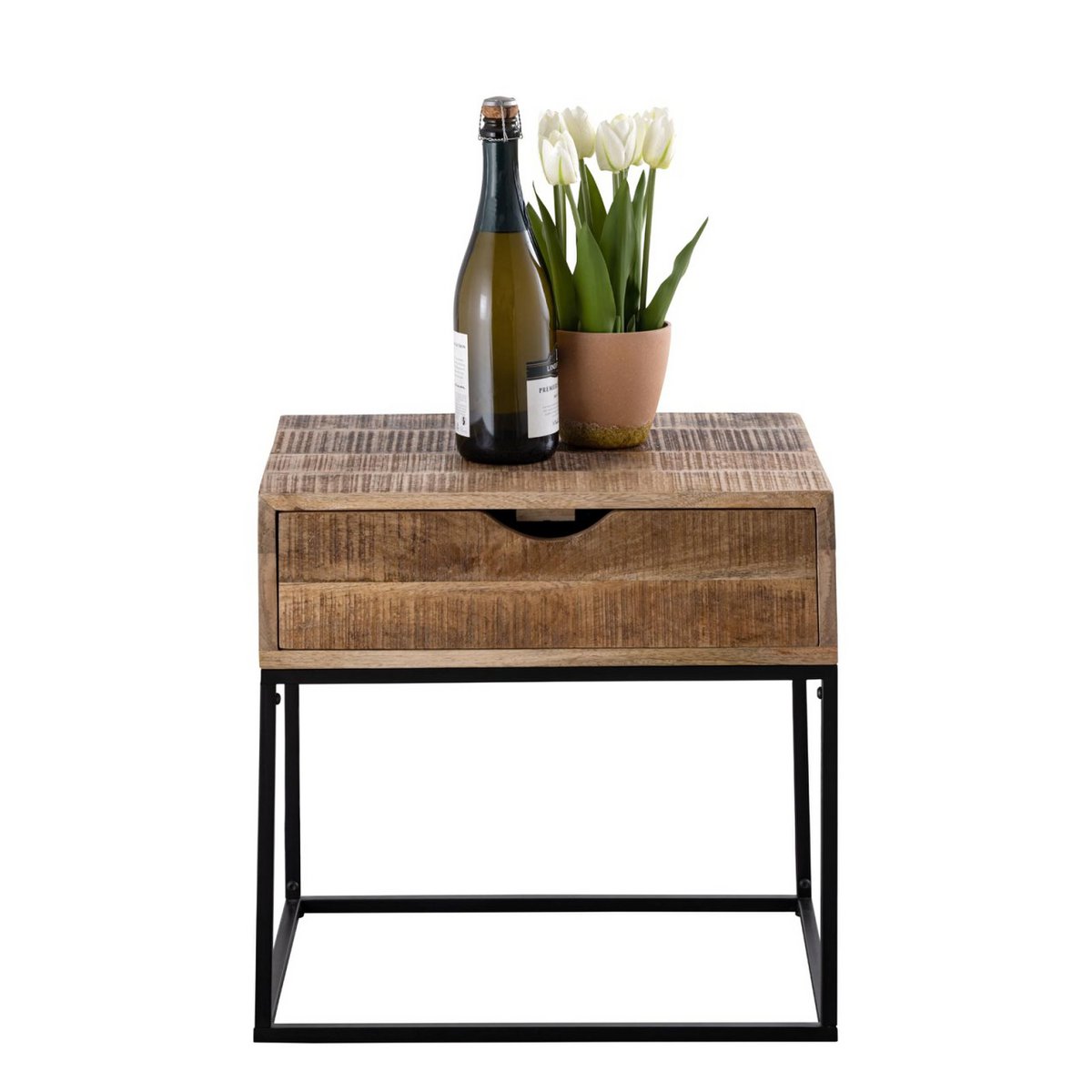 Nightstand wooden nightstand 45x45x35cm night console Maya side table metal frame