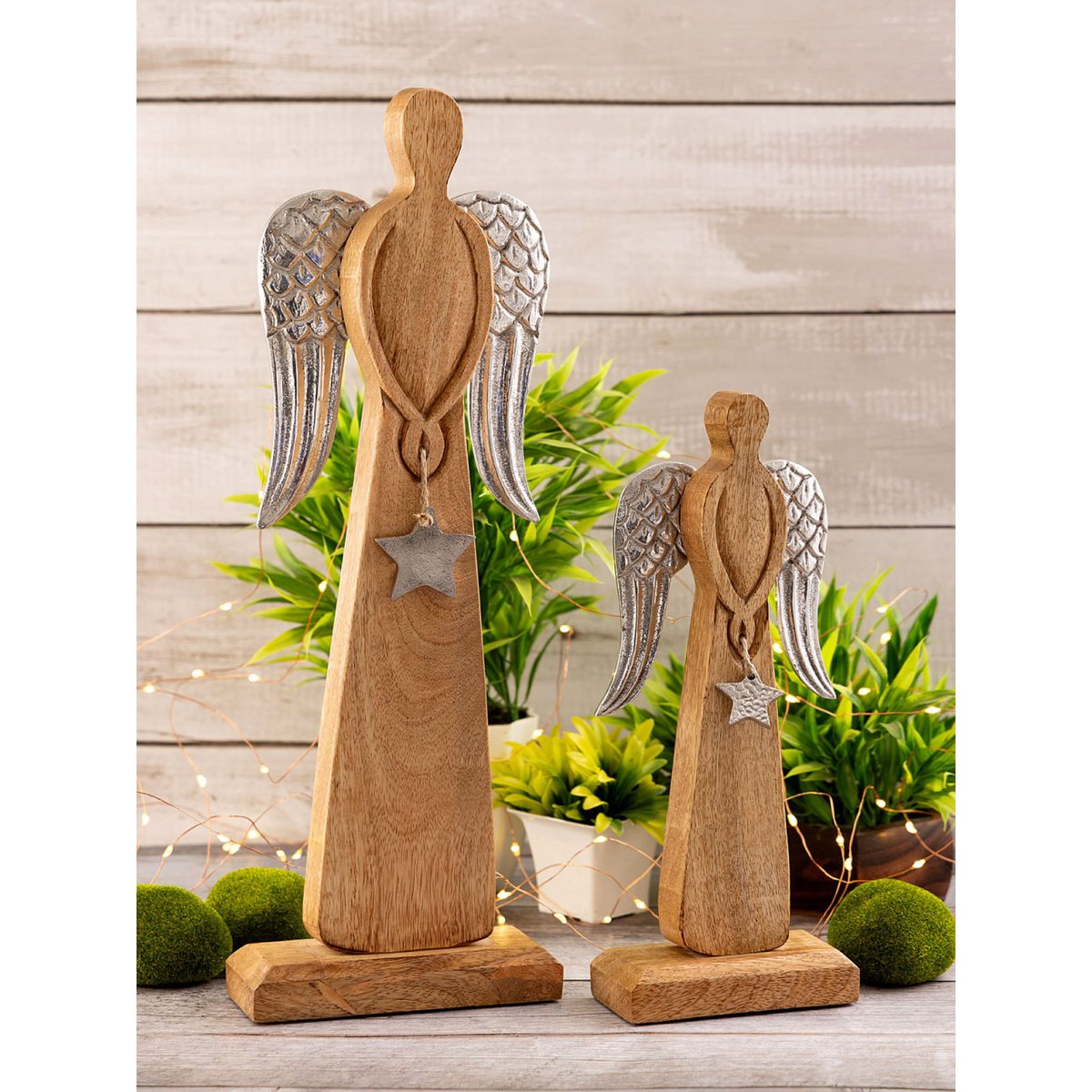 Decorative angel figure set of 2 13/17x32/47cm Christmas decoration master box 6 pieces mango wood