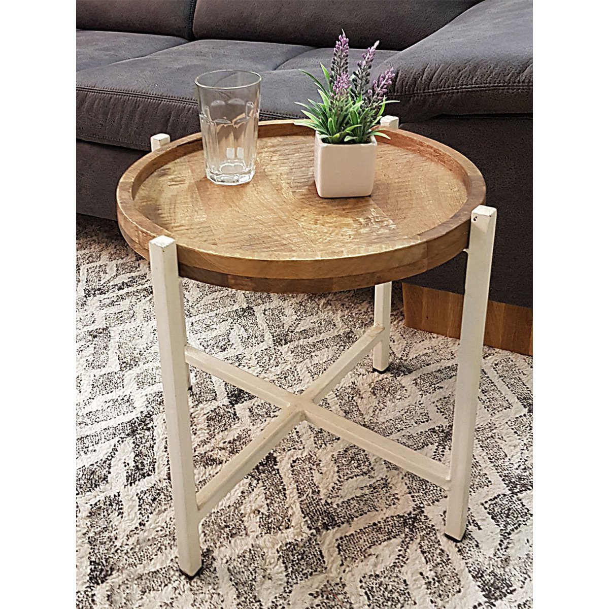 Side table ø 46 x H 45 cm coffee table living room table round Omaha metal frame old silver/black