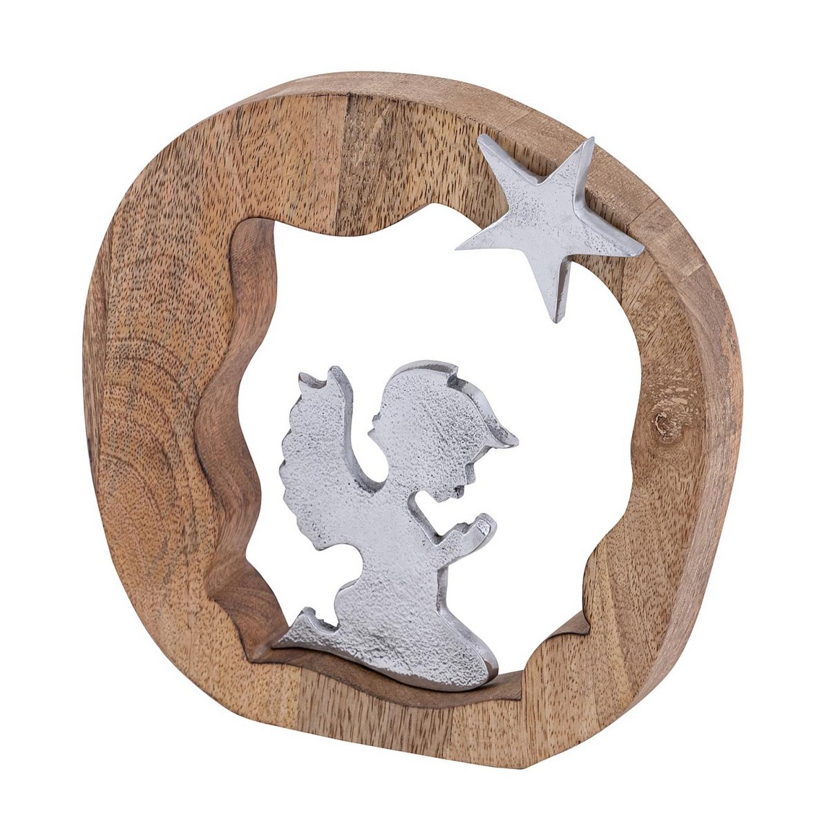 Decorative figure praying angel 20x20cm Masterbox 16-piece wooden figure lucky angel mango wood aluminum
