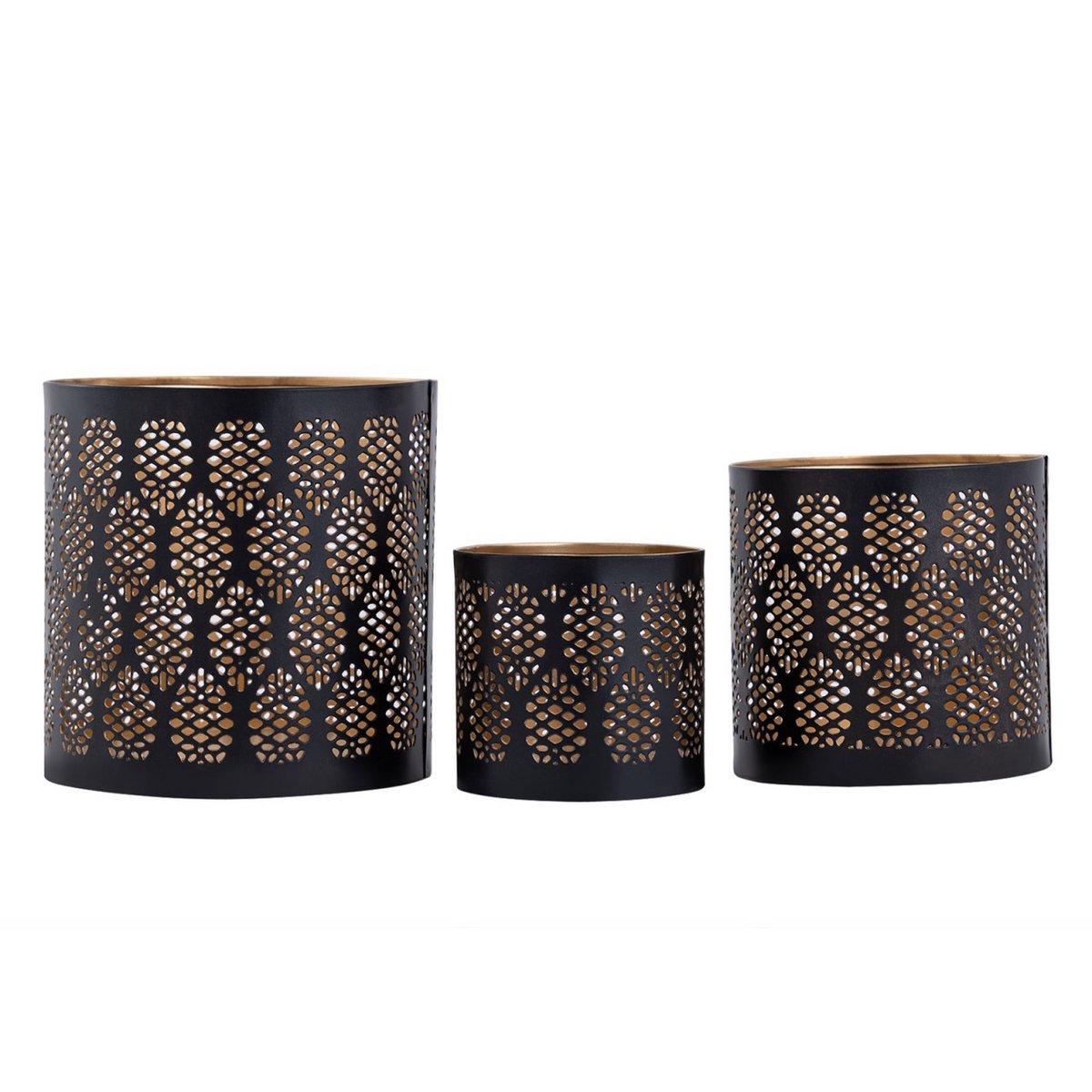 Candlestick set of 3 Masterbox 18x 3-piece lantern oriental tealight holder round black gold