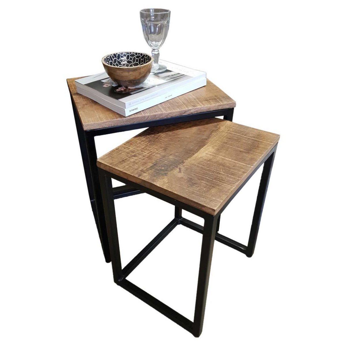 Coffee table set 2 pieces living room table nesting table Dallas metal frame black or white