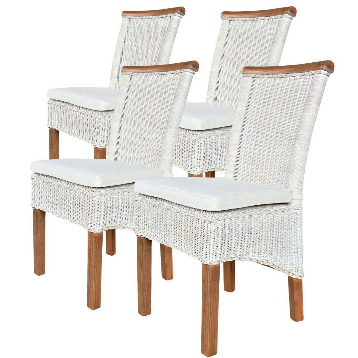 Dining room chairs set rattan chairs Perth 4 pieces white seat cushions linen white