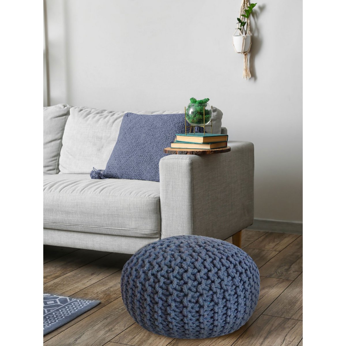 Pouf Ø 55 cm knitted stool pouf floor cushion coarse knit look extra high height 37 cm