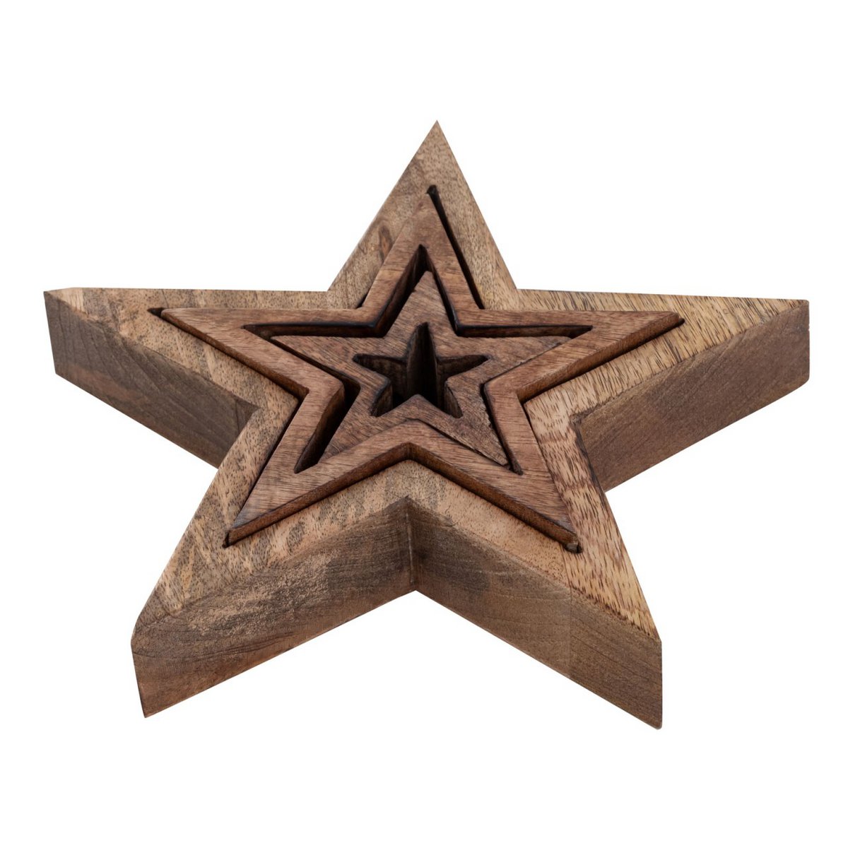 Decorative Star Figures Set of 3 Wooden Figures 26/17/10cm Christmas Decoration Mango Wood