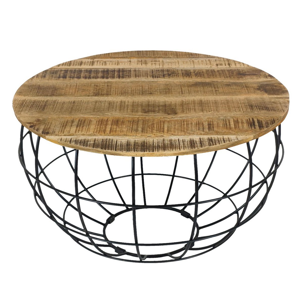 Coffee table round sustainable Lexington ø 75 cm metal grid wire frame solid wood living room table