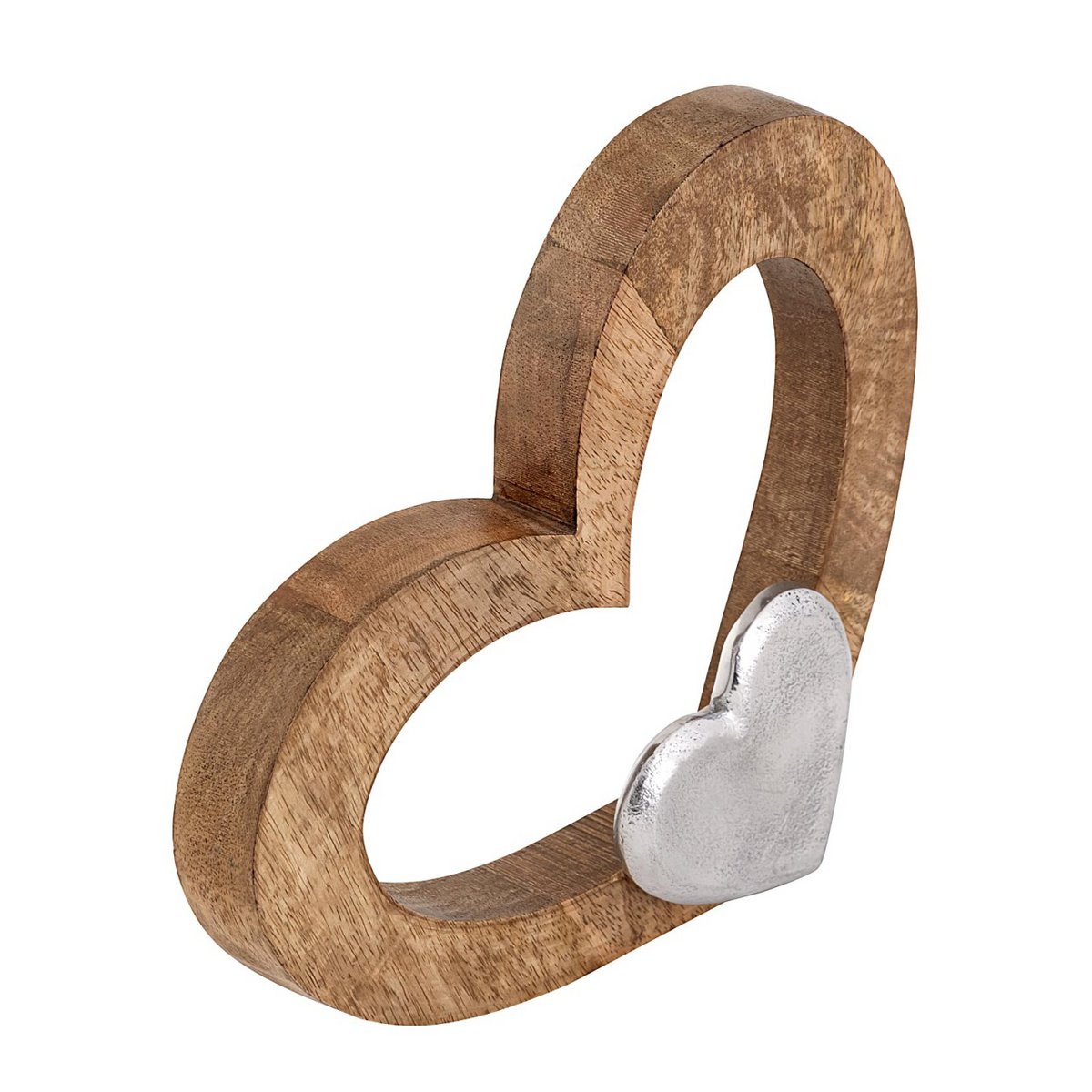 Decorative heart figure 27x21cm wooden figure little heart mango wood aluminum
