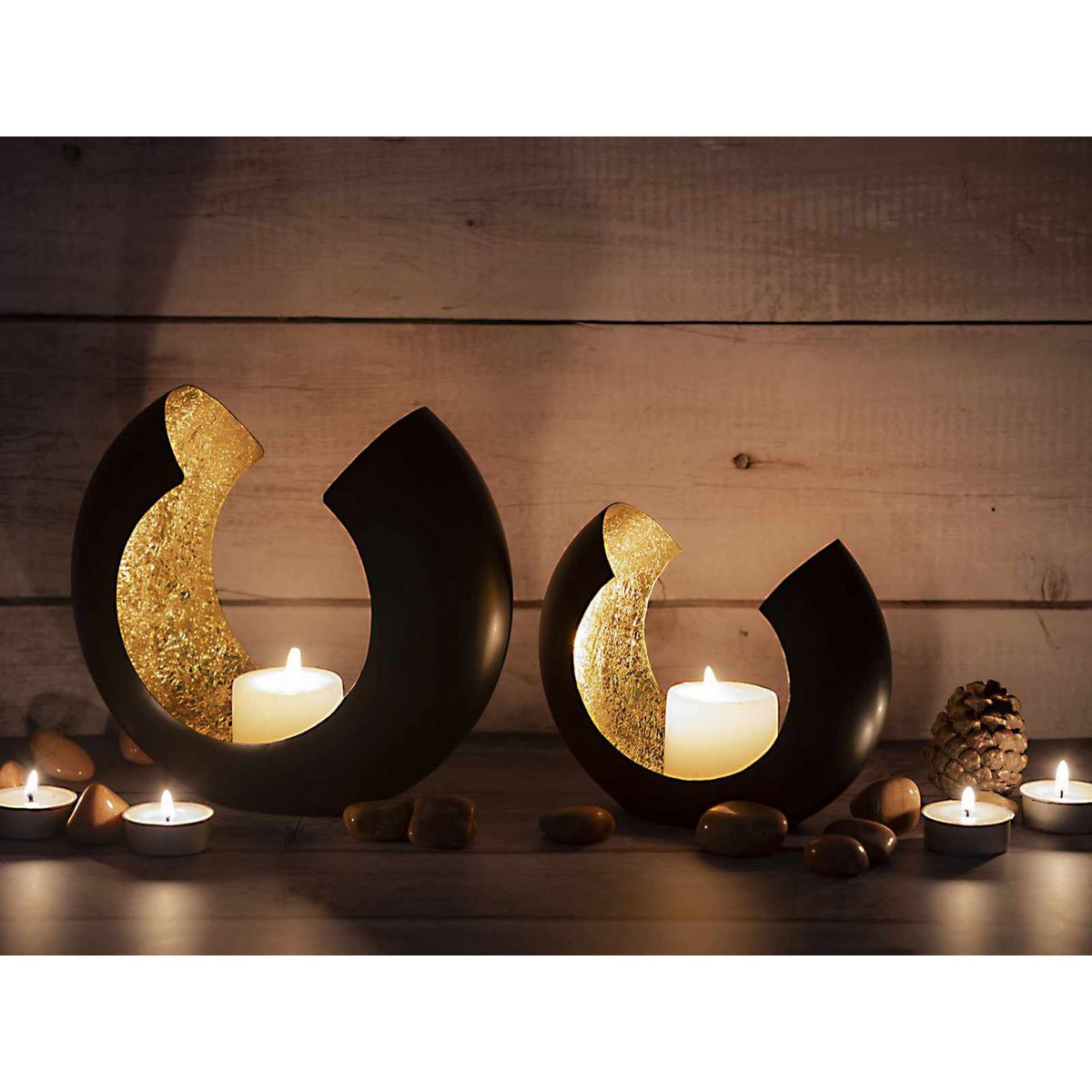 Candle holder 24-piece set 2 x 12 VE tealight holder candlestick Omega black matt gold-plated inside