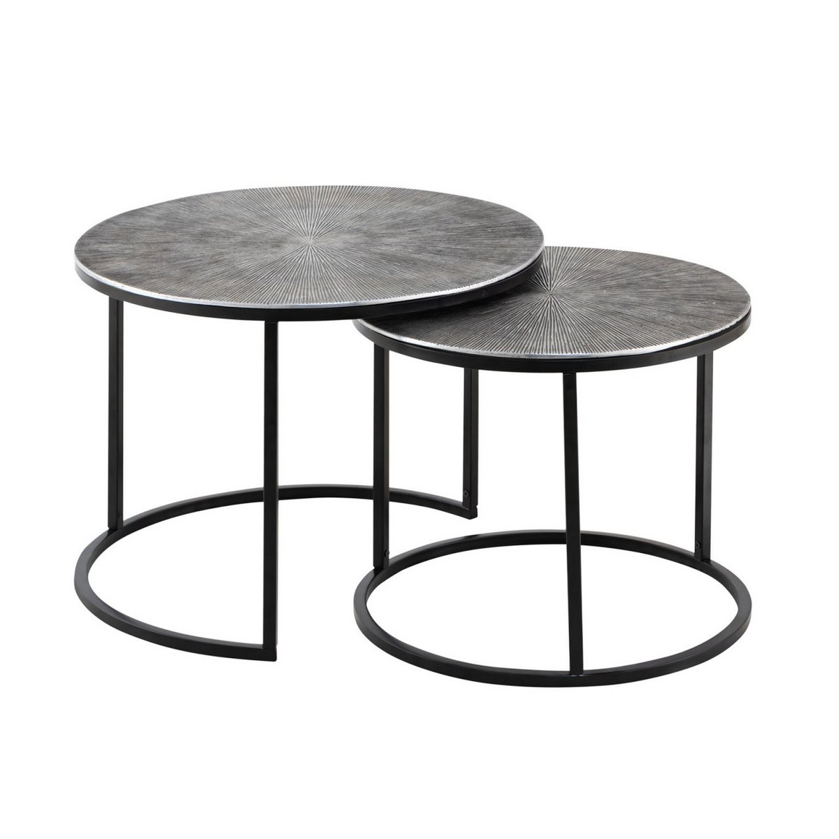 Couchtisch Set 2-teilig ø 55 u. 45 cm Beistelltisch silber Metall Tische rund Carlton Wohnzimmer