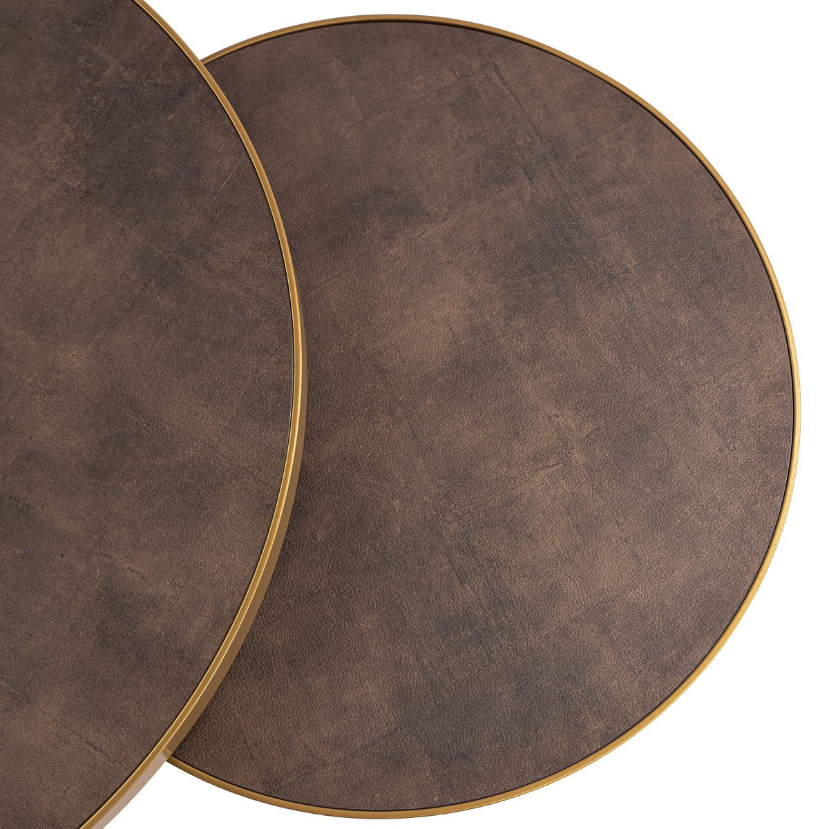 Stalux Coffee table set 'Saar' around 80 and 60cm, color gold / brown leather look