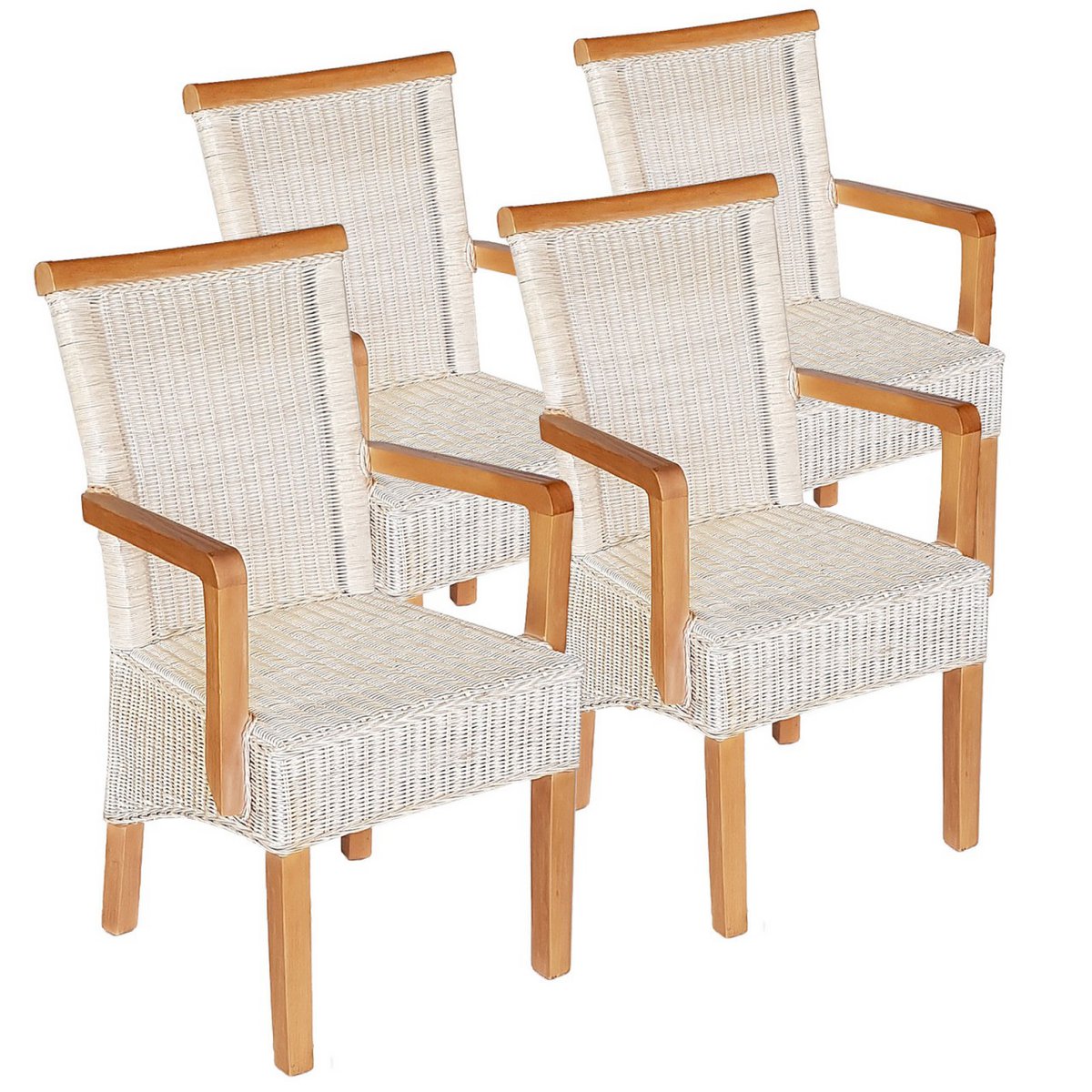 Dining room chairs set with armrests 4 pieces rattan chairs chair white Perth