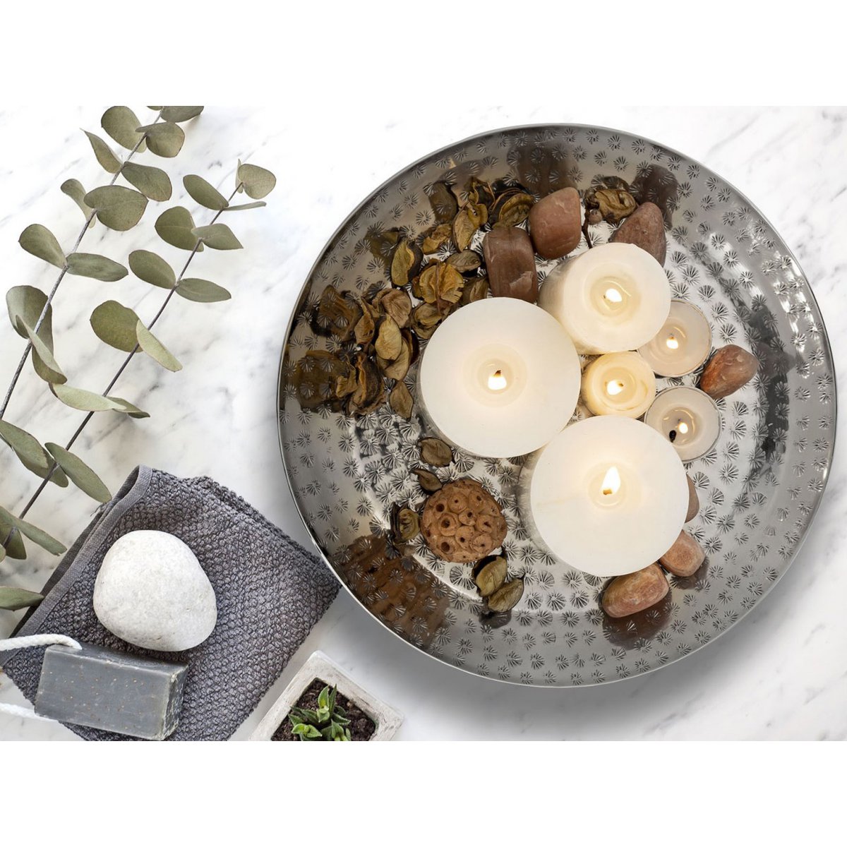 Decorative tray, 20 pieces, metal, ø 28 cm, round, gold or silver. Decorative tray, serving tray, candle tray