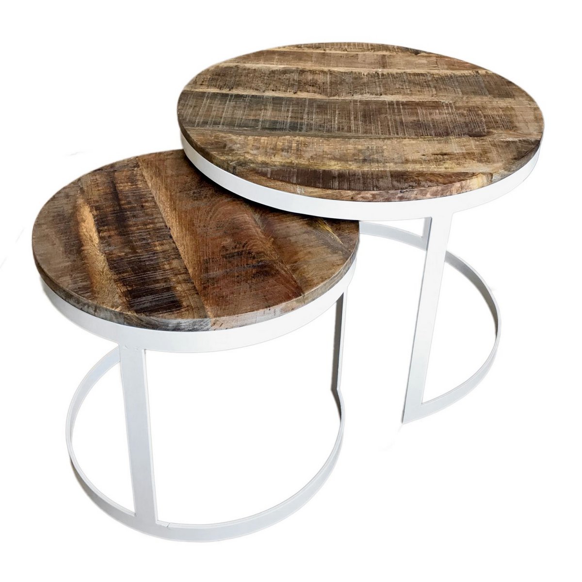 Coffee table set of 2 side table living room table round Austin metal frame old silver or black