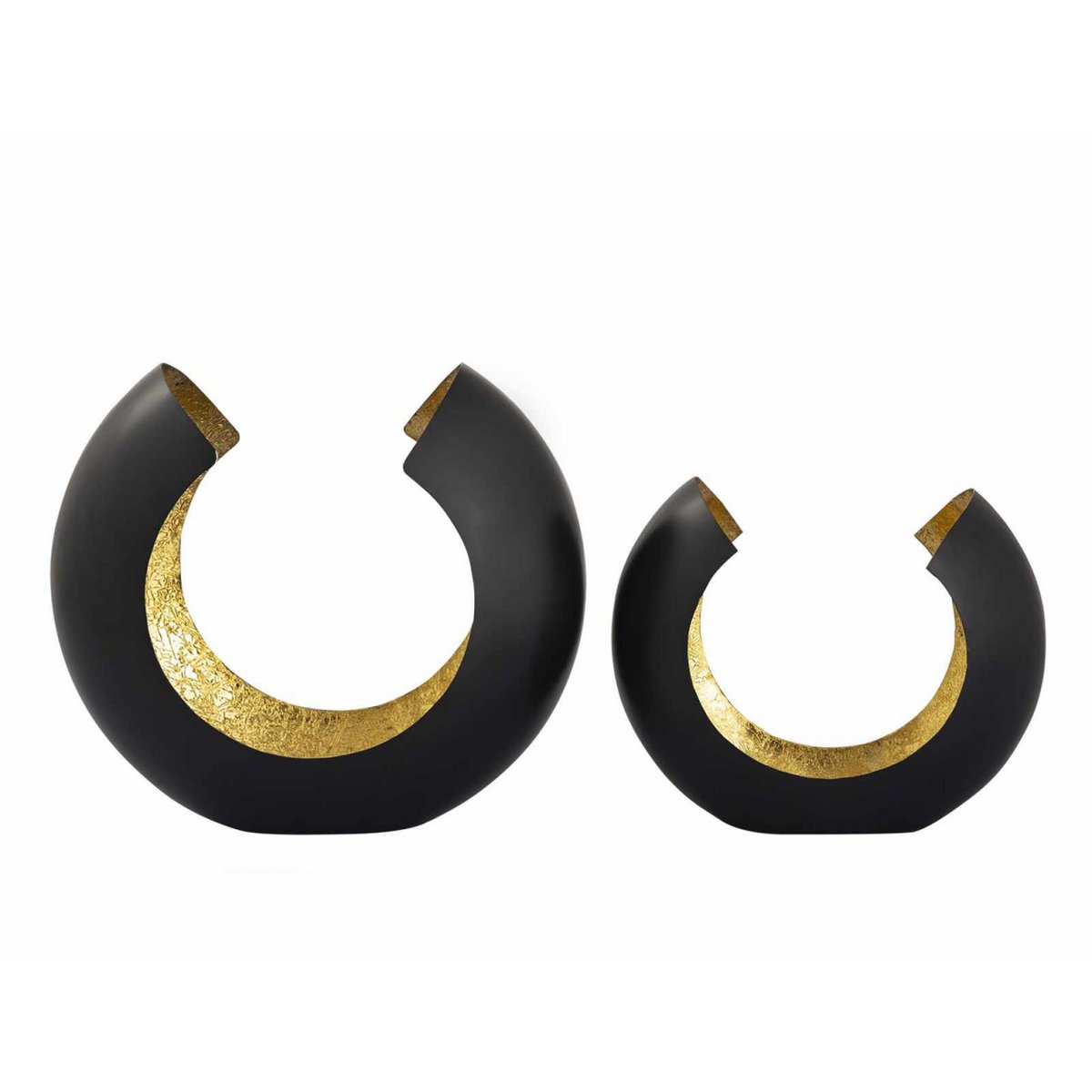 Candle holder set 2-piece tea light holder candlestick Omega black matt gold-plated inside