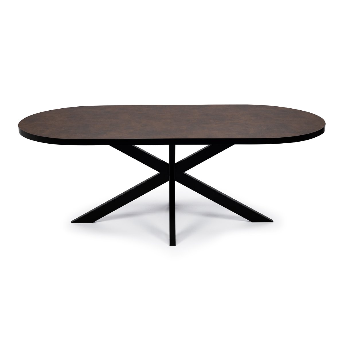 Stalux Flat oval dining table 'Noud' 180 x 100, color black / brown leather look