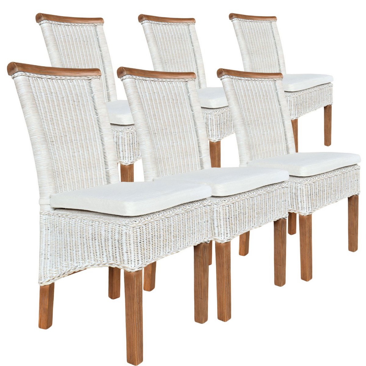 Dining room chairs set rattan chairs Perth 6 pieces white seat cushions linen white