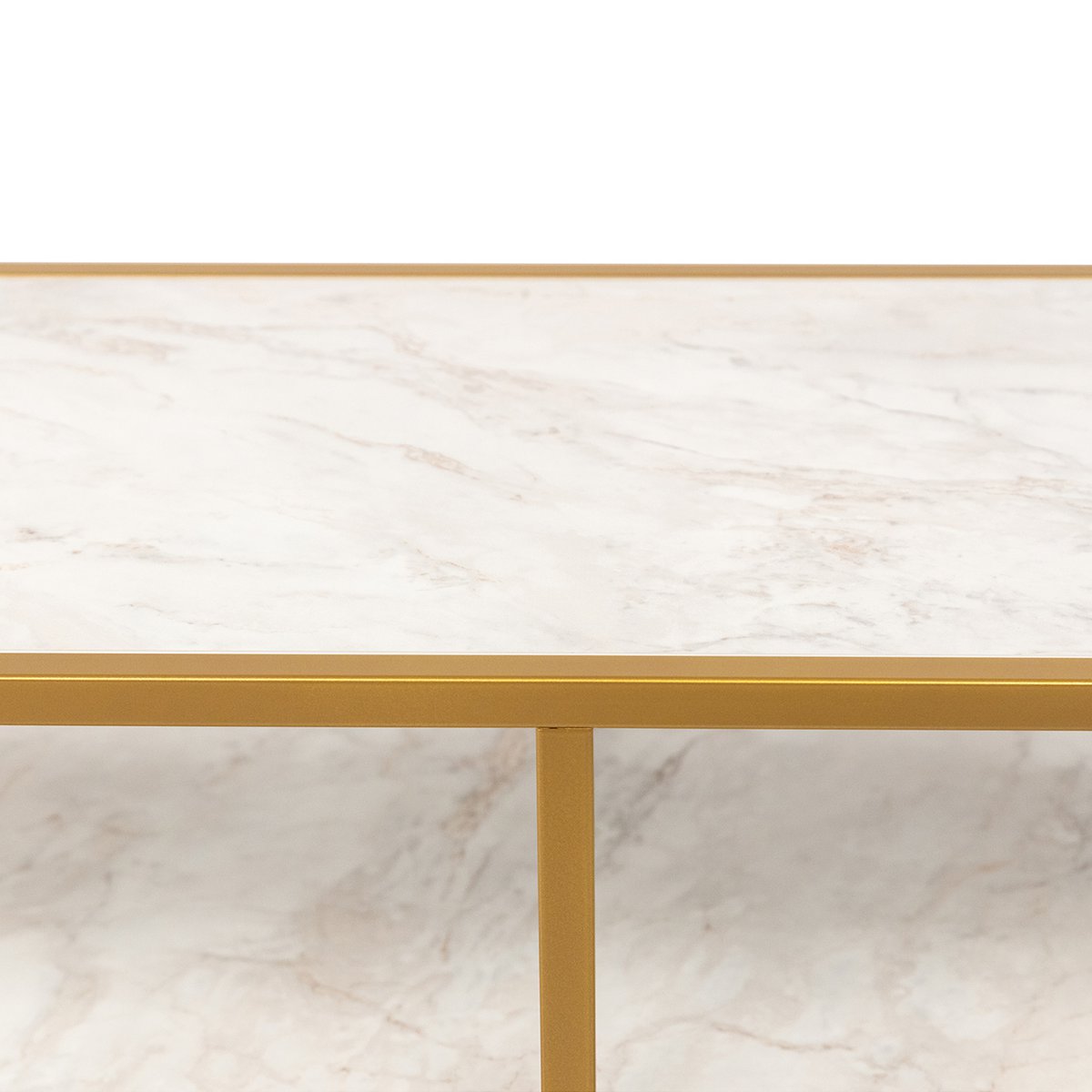 Stalux Sidetable 'Teun' 200 cm, color gold / white marble