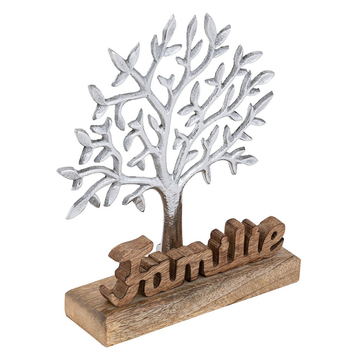 Decorative figure tree of life with lettering family wooden figure 20x27cm Masterbox 8-piece aluminum