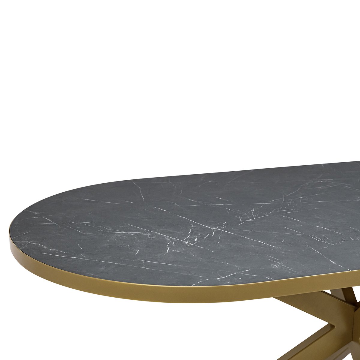 Stalux Flat oval dining table 'Noud' 240 x 100, color gold / black marble